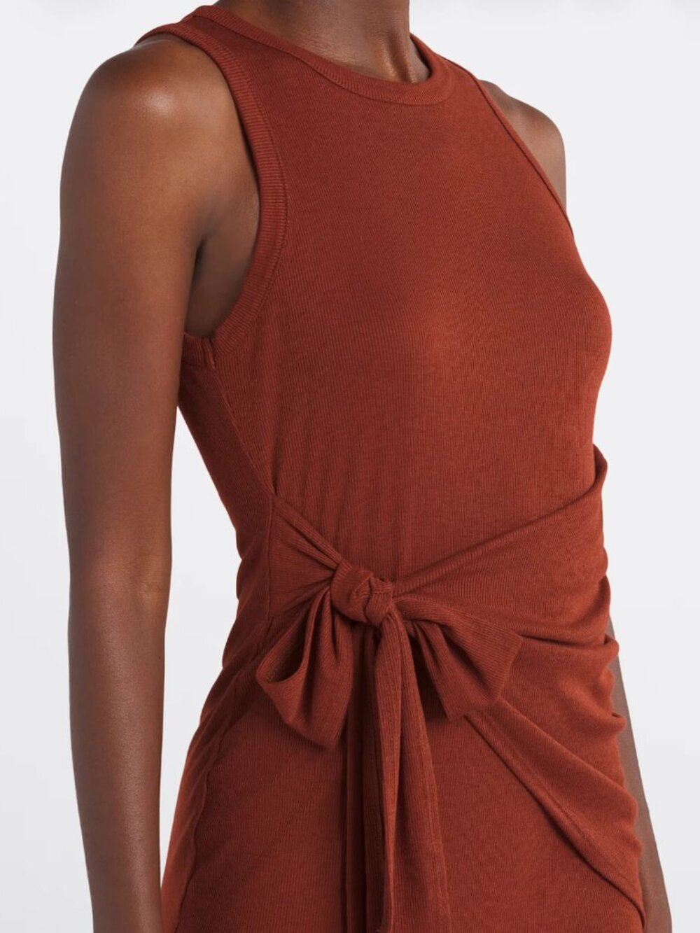 Kaileigh Rust Brown Sleeveless Asymmetric Wrap Tie Dress S